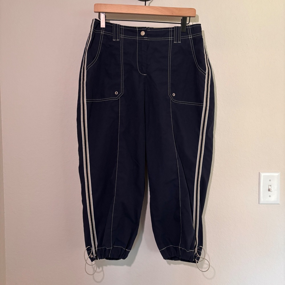 St Johns Bay SB Active Navy Blue Cropped Track Pants Y2K Contrast Stitch Large